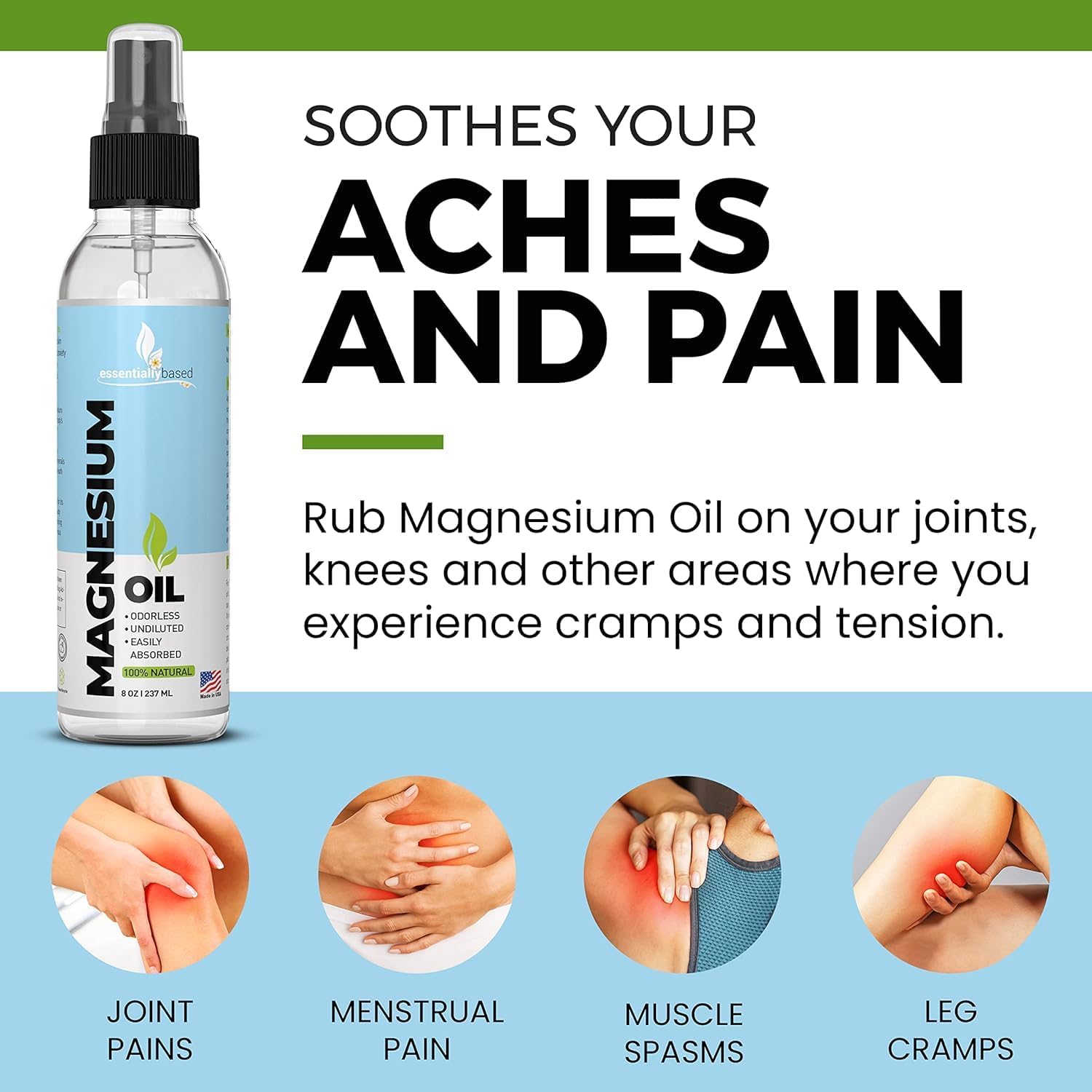 essentiallybased Pure Magnesium Oil Spray Bundle - 8oz & 64oz Sizes