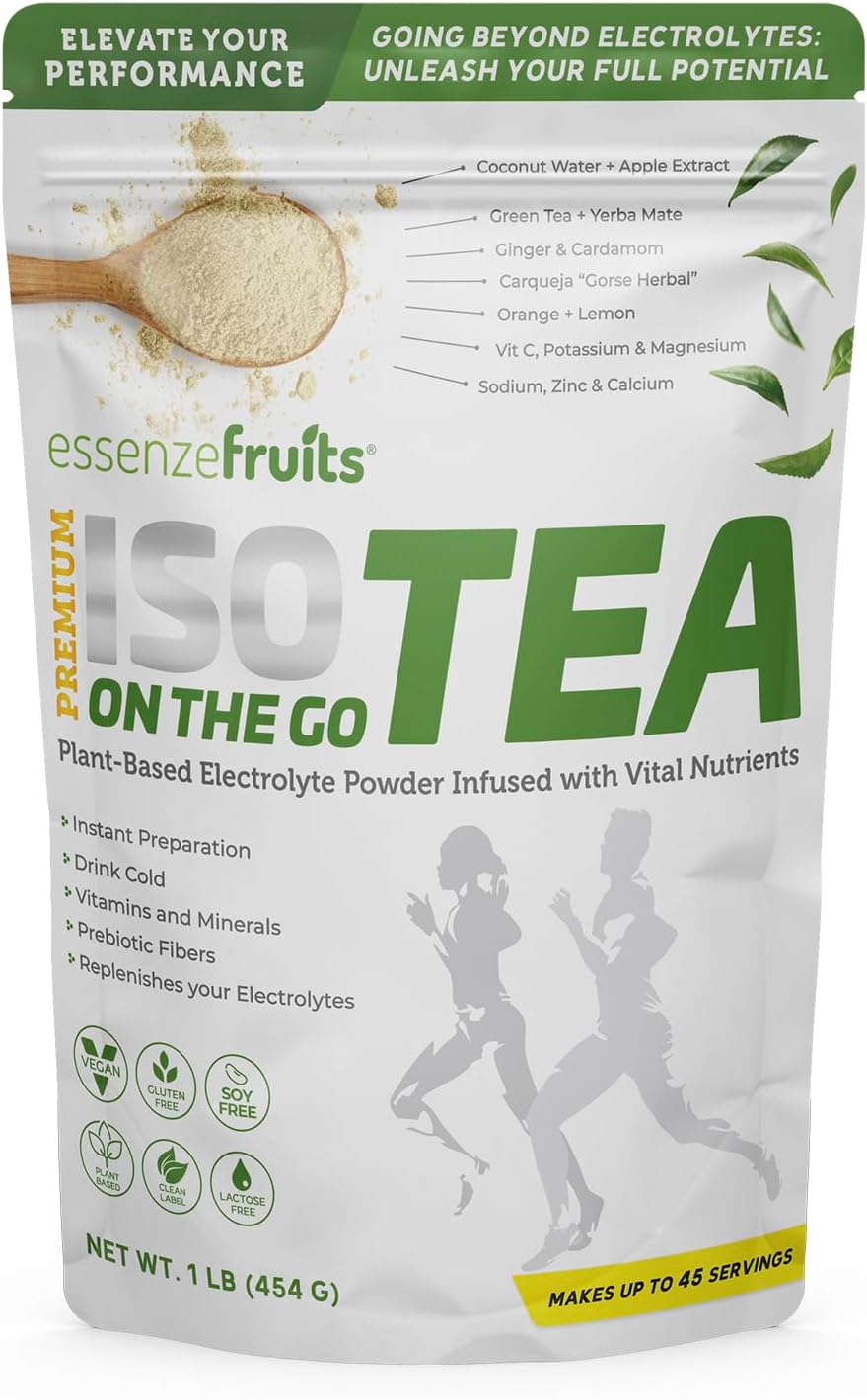 Essenzefruits ISOTEA Plant-Based Electrolytes Powder for Hydration - Low Sodium & Stevia Free - 1 lb Pack with 9 Superfoods + 5 Minerals