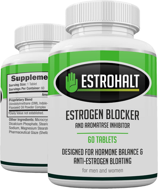 Estrohalt Estrogen-Blocker Supplement - Natural Aromatase Inhibitor for Hormone Balance - DIM & I3C Pills for Men & Women