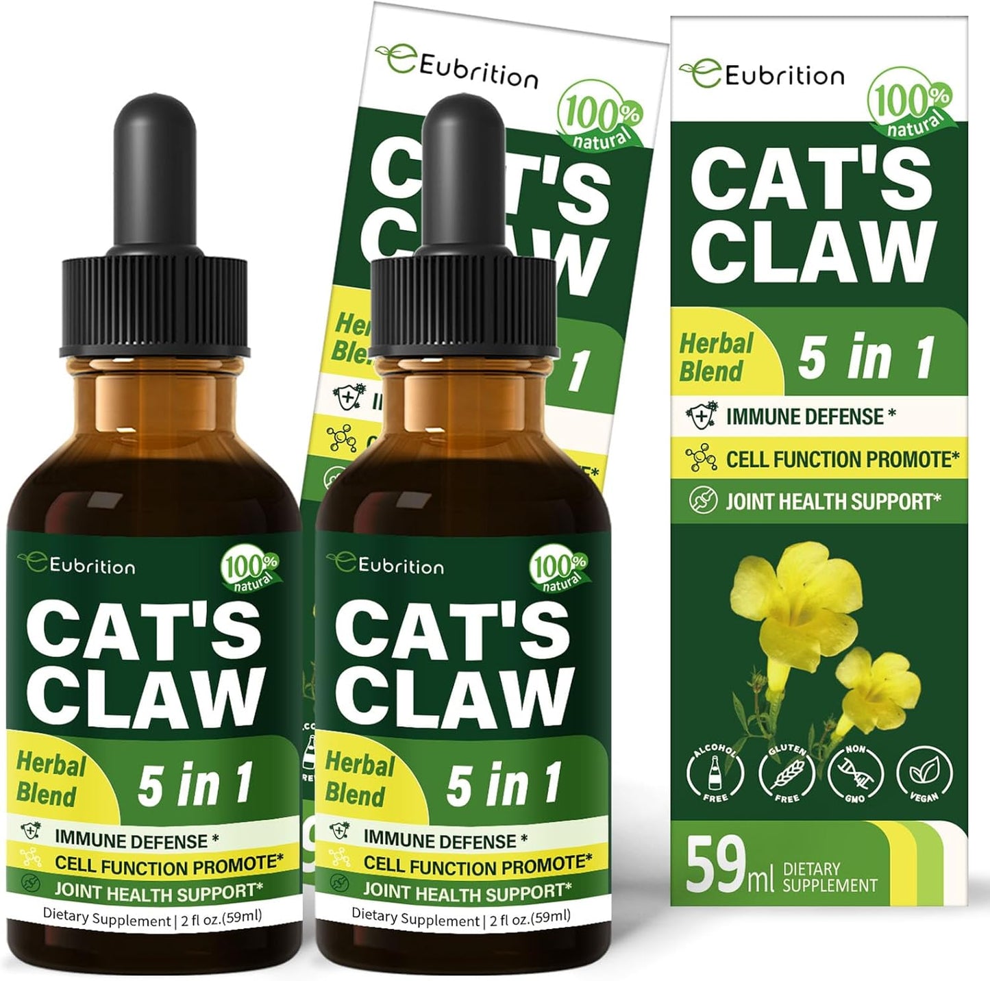 Eubrition Cat's Claw Immune Support Liquid Drops Blend with Echinacea, Lion's Mane, Reishi, Elderberry Extract - Herbal Tincture for Immunity & Joint Health - 4 oz