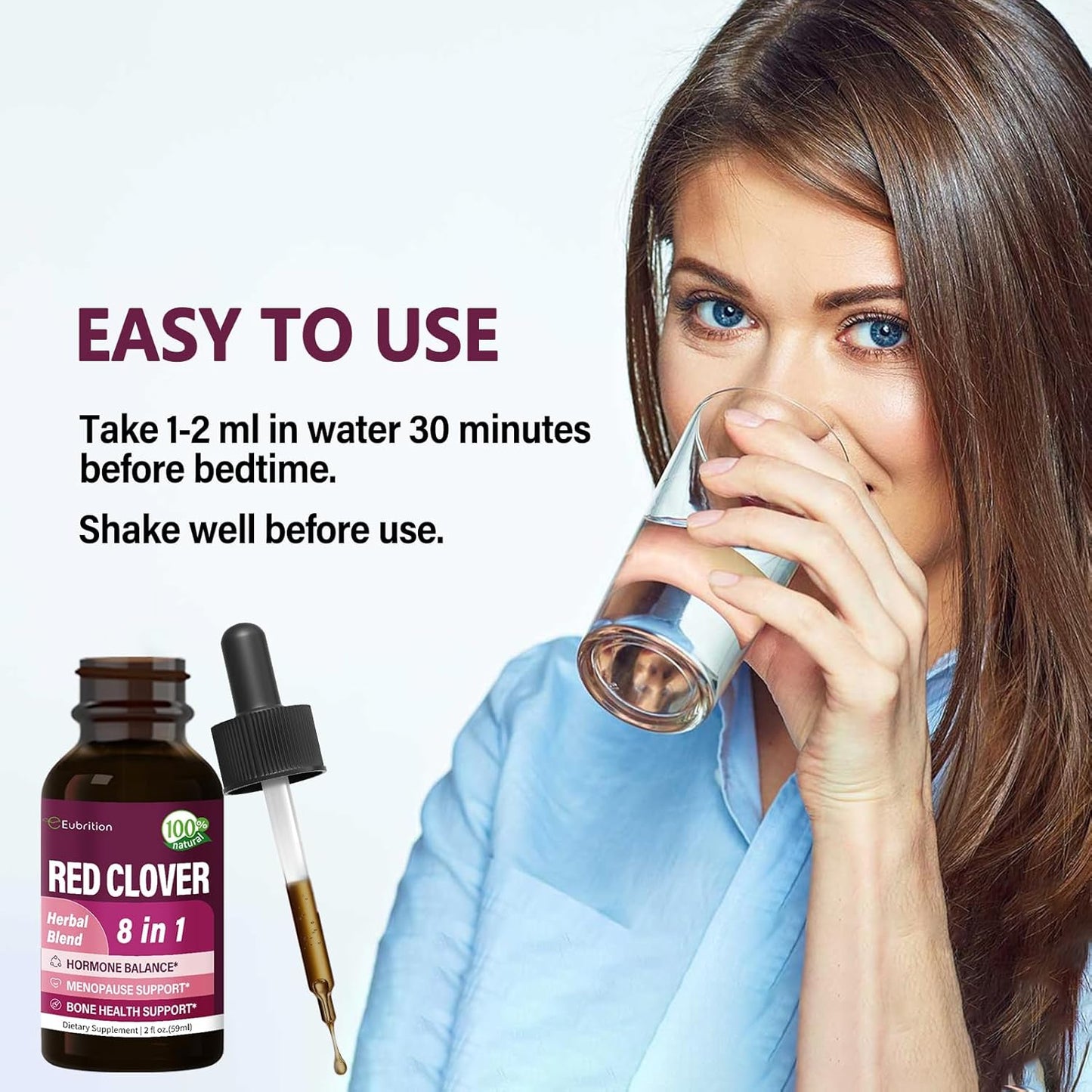 Eubrition Red Clover Hormone Harmony Drops for Women - Menopause Relief & Bone Health Support with Dong Quai, Shatavari, Wild Yam, Vitex Berry Extract - 2oz