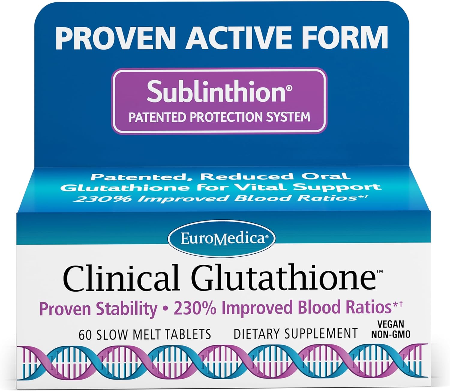 Euromedica Clinical Glutathione - High Absorption Antioxidant Supplement with L-Glutathione - Vegan Cell Health Support - 60 Slow Melt Tablets