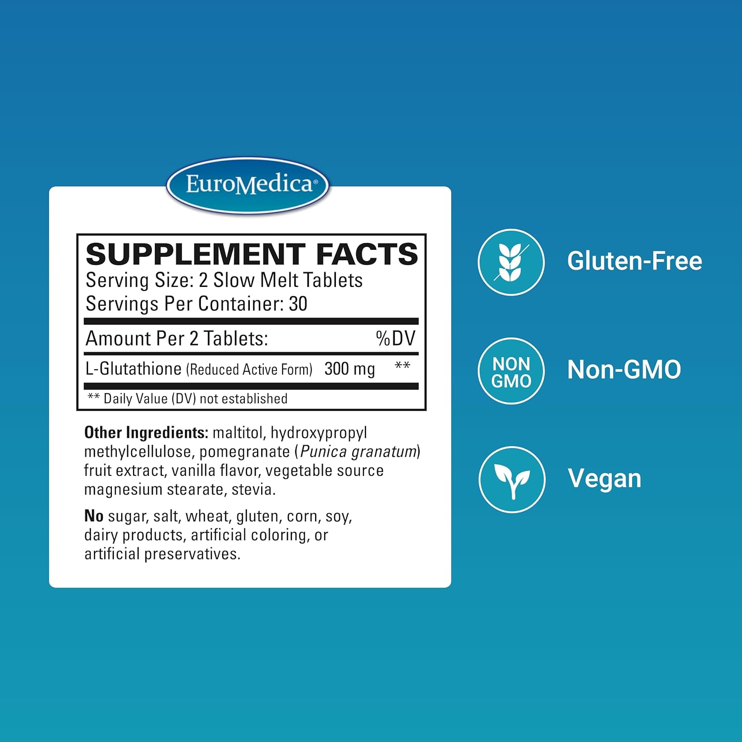 Euromedica Clinical Glutathione - High Absorption Antioxidant Supplement with L-Glutathione - Vegan Cell Health Support - 60 Slow Melt Tablets