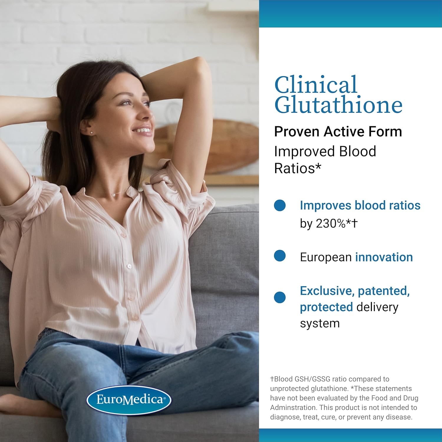 Euromedica Clinical Glutathione - High Absorption Antioxidant Supplement with L-Glutathione - Vegan Cell Health Support - 60 Slow Melt Tablets
