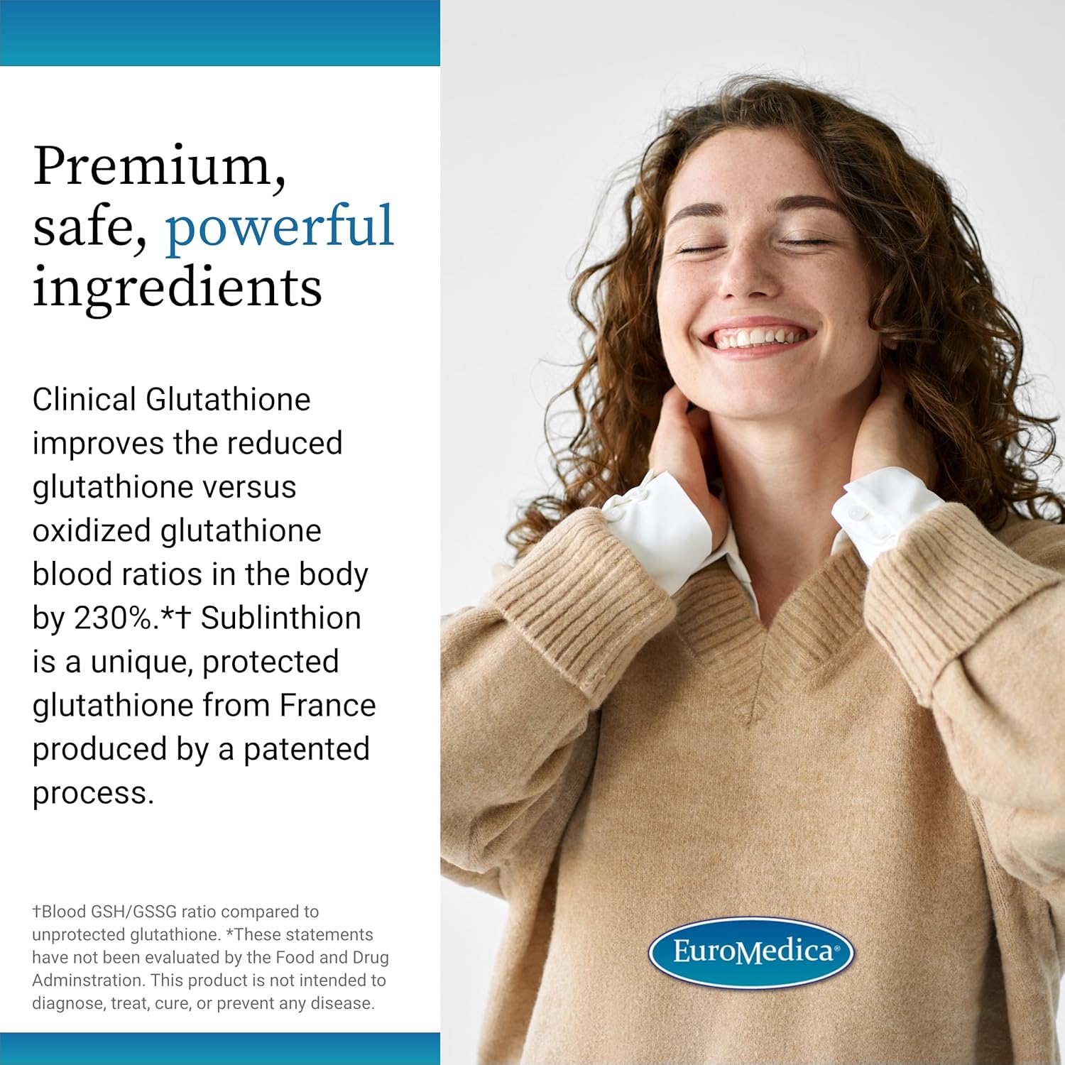 Euromedica Clinical Glutathione - High Absorption Antioxidant Supplement with L-Glutathione - Vegan Cell Health Support - 60 Slow Melt Tablets