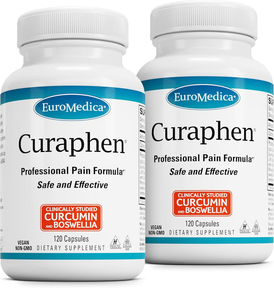 Euromedica Curaphen - 120 Capsules, Pack of 2 - Professional Pain Formula - with Curcumin, Boswellia, DLPA & Nattokinase - 240 Total Servings