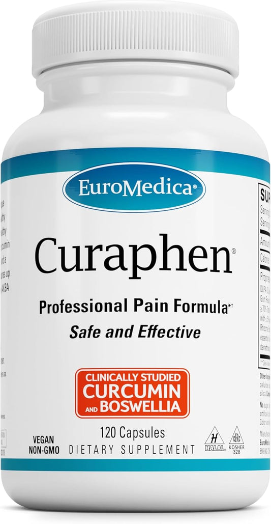 Euromedica Curaphen 120 Capsules - Professional Formula with Curcumin, Boswellia, DLPA & Nattokinase - Highly Absorbable - 120 Servings
