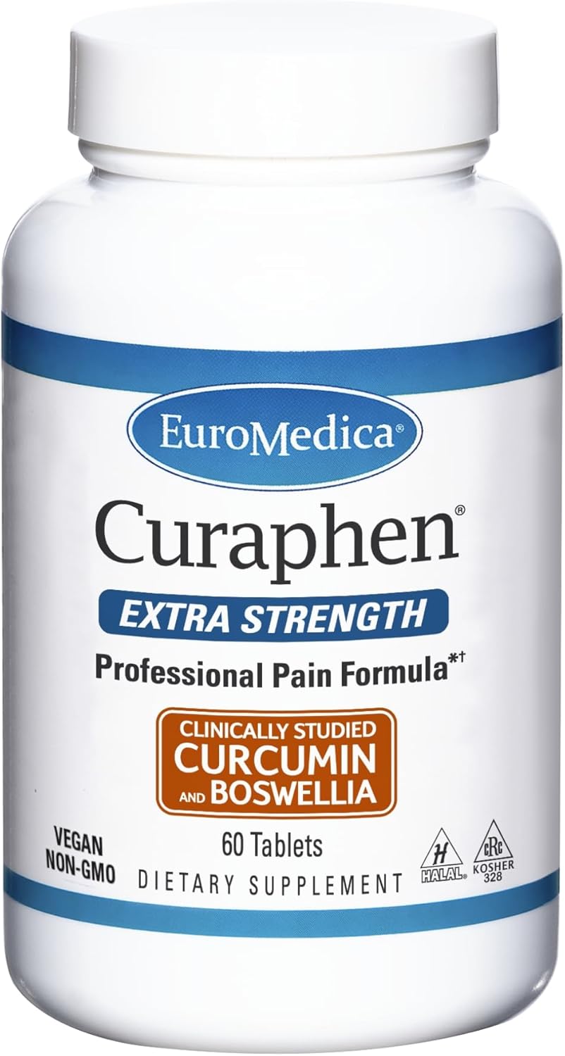 EuroMedica Curaphen Extra Strength Tablets - Professional Formula with Curcumin, Boswellia, DLPA & Nattokinase - Highly Absorbable - 60 Servings