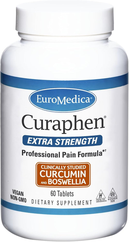 EuroMedica Curaphen Extra Strength Tablets - Professional Formula with Curcumin, Boswellia, DLPA & Nattokinase - Highly Absorbable - 60 Servings