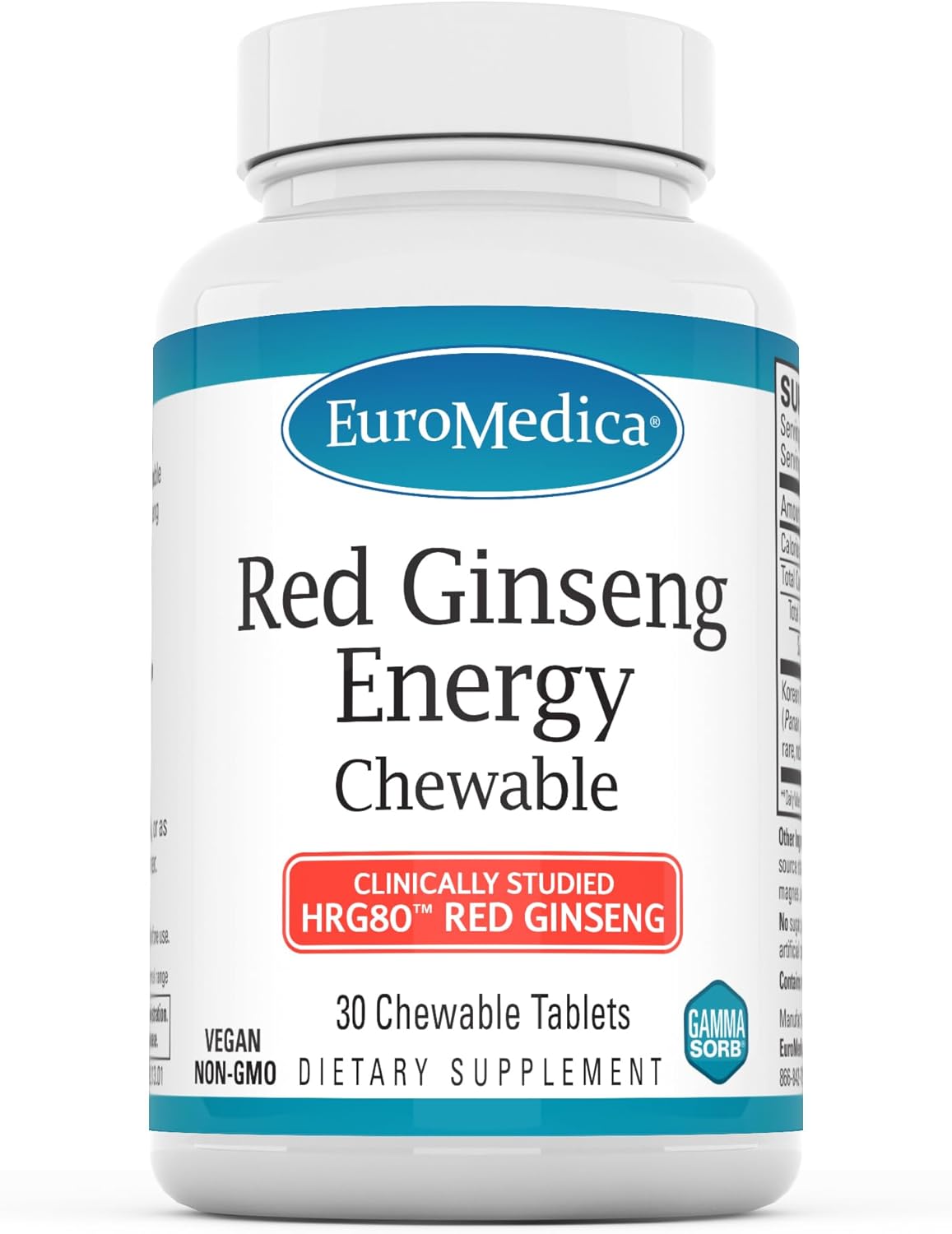Euromedica Red Ginseng Energy Herbal Supplement - Vegan Tablets for Healthy Energy & Focus - 30 Chewable Tablets to Aid Endurance