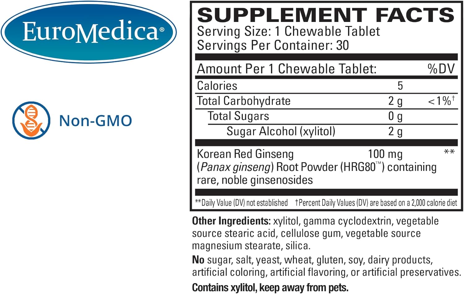 Euromedica Red Ginseng Energy Herbal Supplement - Vegan Tablets for Healthy Energy & Focus - 30 Chewable Tablets to Aid Endurance