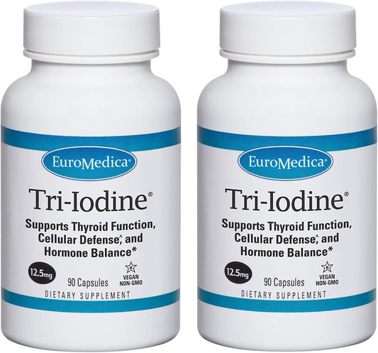 EuroMedica Tri-Iodine 12.5mg Capsules - Pack of 2, 90 Capsules Each - Supports Thyroid & Immune Health - Potassium Iodide, Sodium Iodide, Molecular Iodine - 180 Servings Total