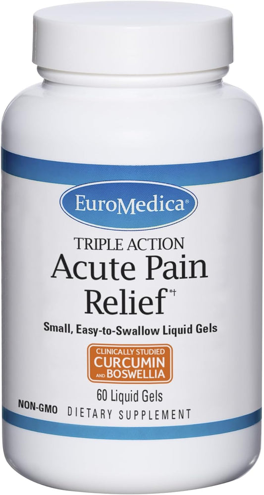 Euromedica Triple Action Acute Pain Relief Liquid Gels - 60 Count - Curcumin & Boswellia - Non-GMO - 30 Servings