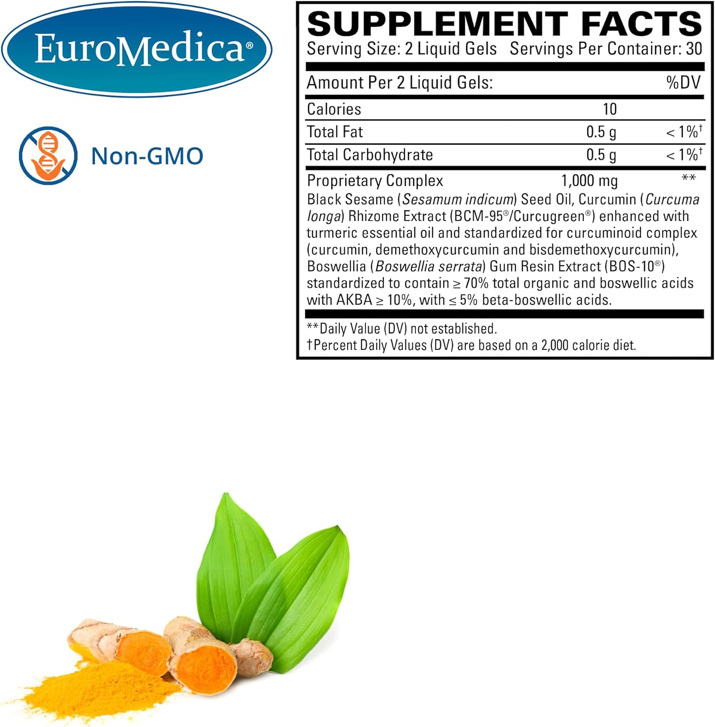 Euromedica Triple Action Acute Pain Relief Liquid Gels - 60 Count - Curcumin & Boswellia - Non-GMO - 30 Servings