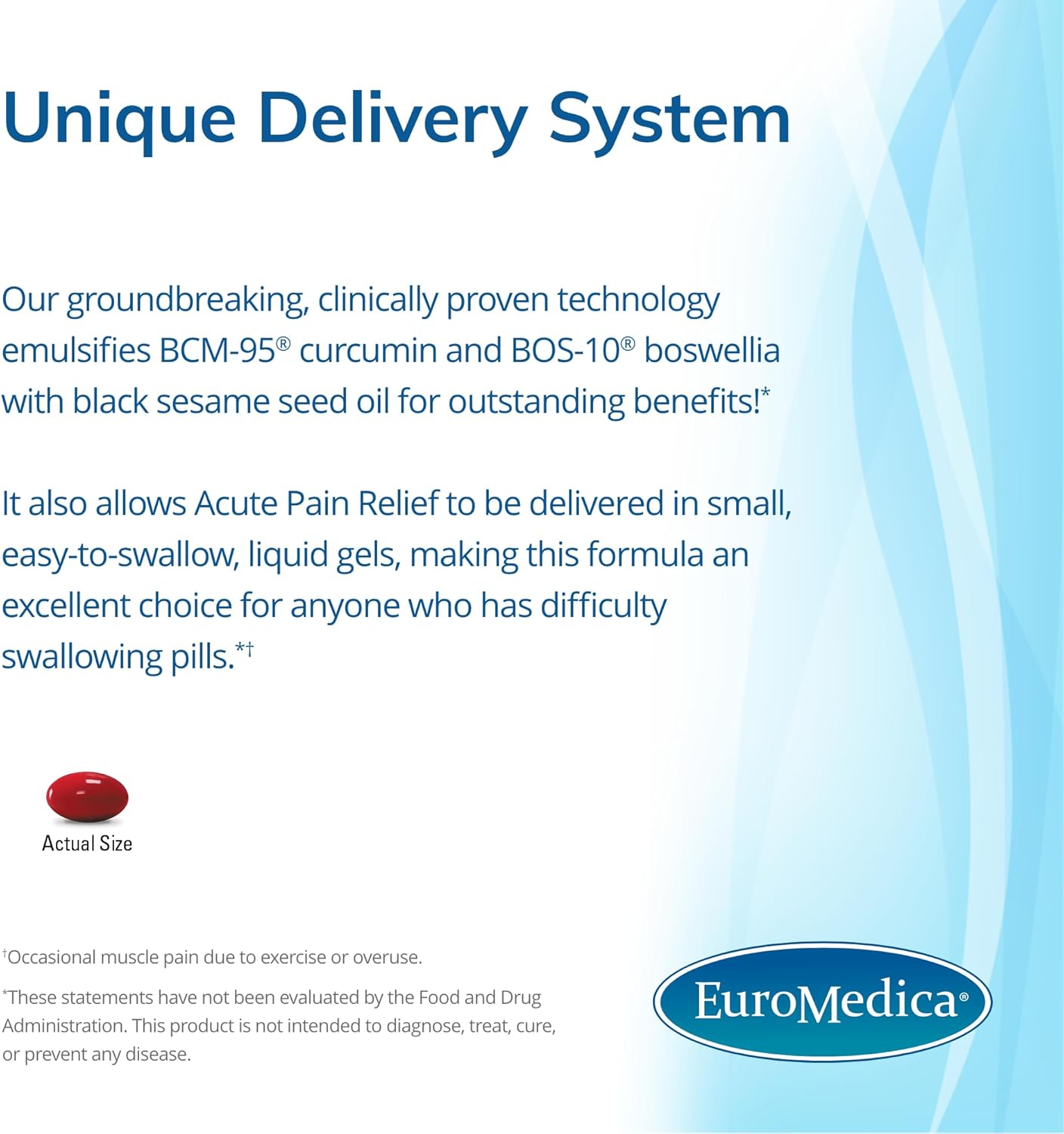 Euromedica Triple Action Acute Pain Relief Liquid Gels - 60 Count - Curcumin & Boswellia - Non-GMO - 30 Servings
