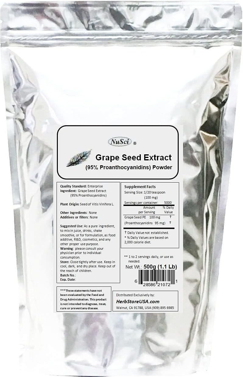 Europe Grown NuSci Grape Seed Extract Powder - 95% Proanthocyanidins OPC - GMO Free (100g)