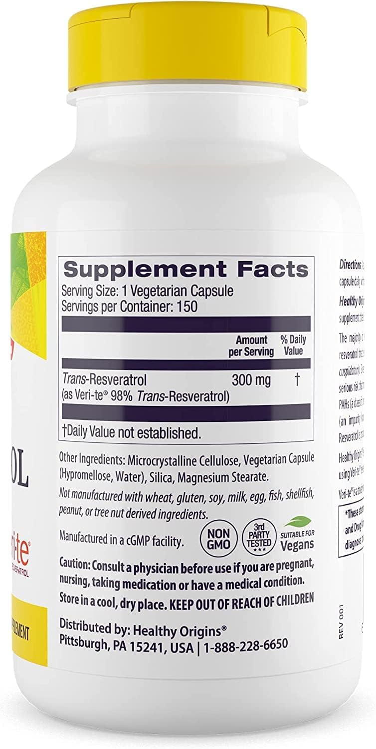 European Resveratrol Nutritional Supplements - Vegan, Non-GMO & Gluten-Free Antioxidant - 150 Capsules, 300 mg Trans-Resveratrol by Healthy Origins