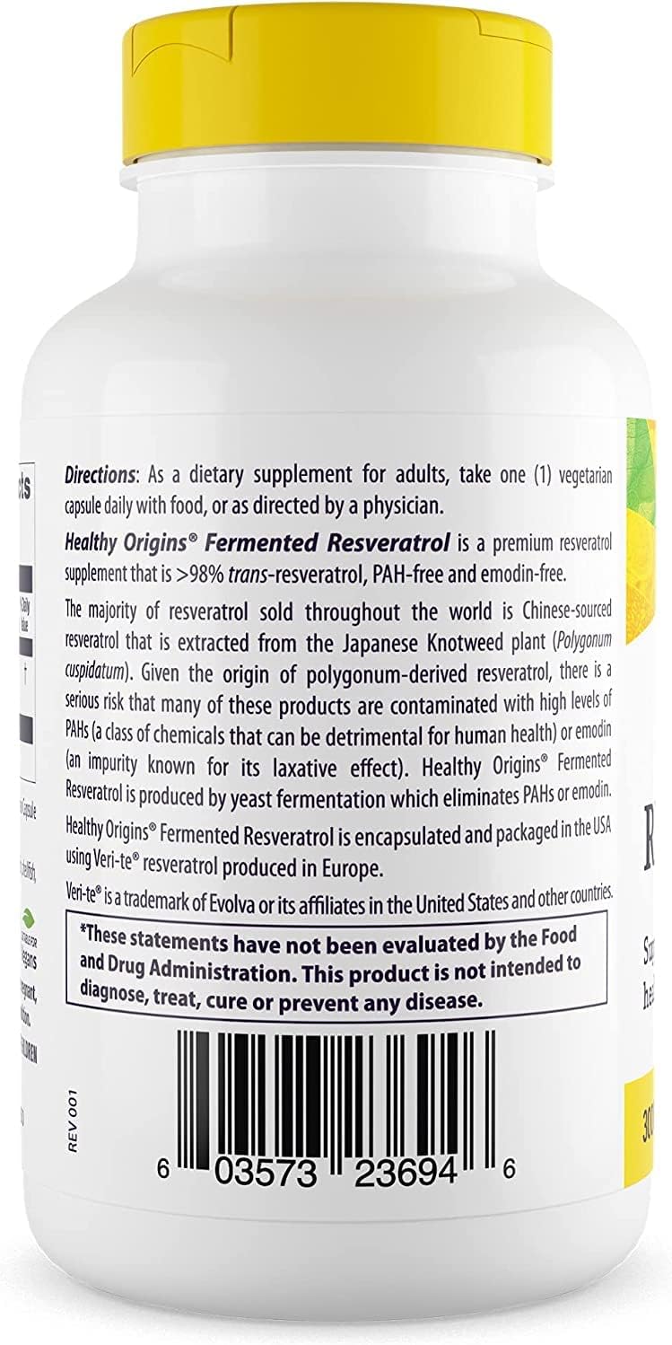 European Resveratrol Nutritional Supplements - Vegan, Non-GMO & Gluten-Free Antioxidant - 150 Capsules, 300 mg Trans-Resveratrol by Healthy Origins