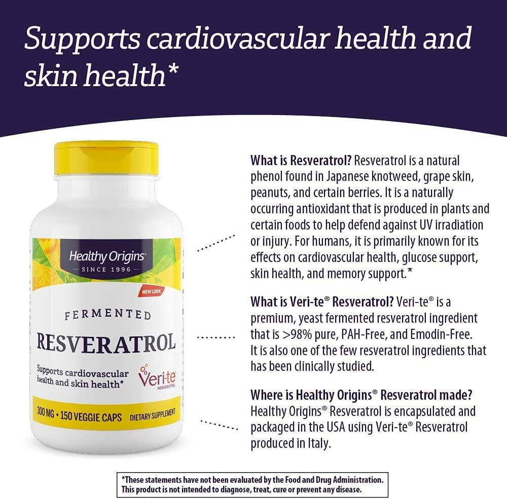 European Resveratrol Nutritional Supplements - Vegan, Non-GMO & Gluten-Free Antioxidant - 150 Capsules, 300 mg Trans-Resveratrol by Healthy Origins
