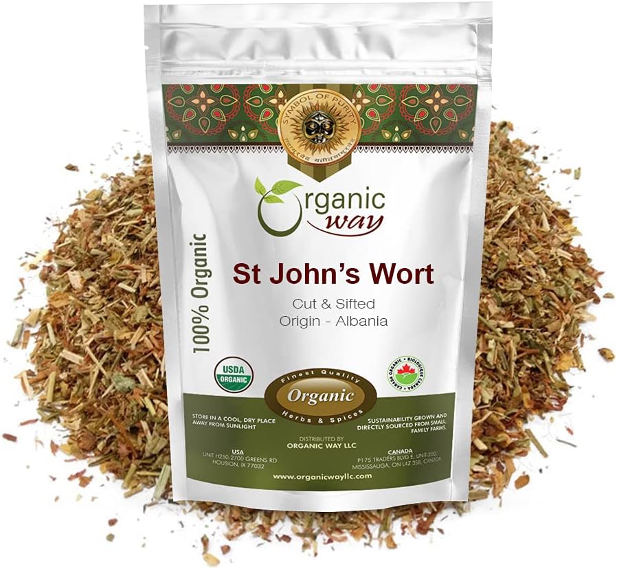 European Wild-Harvest St. John's Wort Cut & Sifted Herbal Tea - Organic, Kosher, USDA Certified - Vegan, Non GMO, Gluten Free - Albania Origin (1LBS/16Oz)