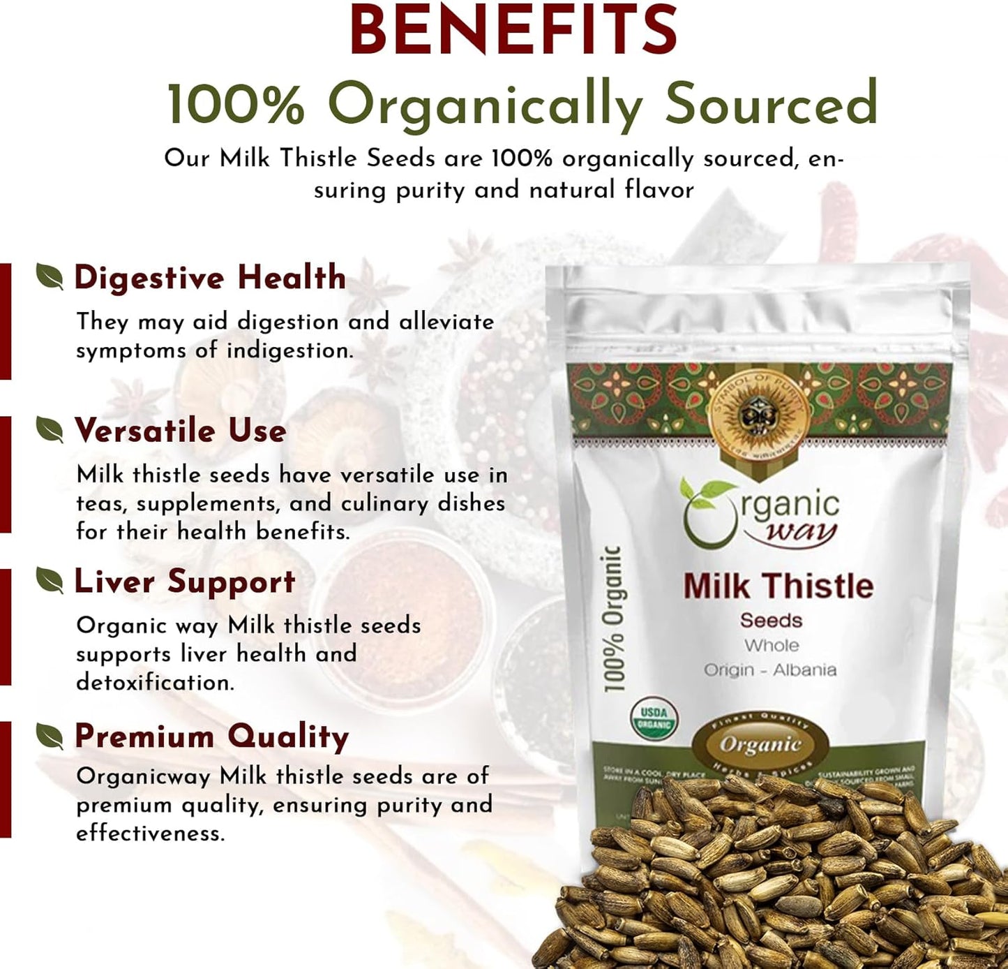 European Wild-Harvested Organic Milk Thistle Seeds - Kosher, Vegan, Non-GMO, Gluten-Free (16 Oz) - USDA Certified from Albania