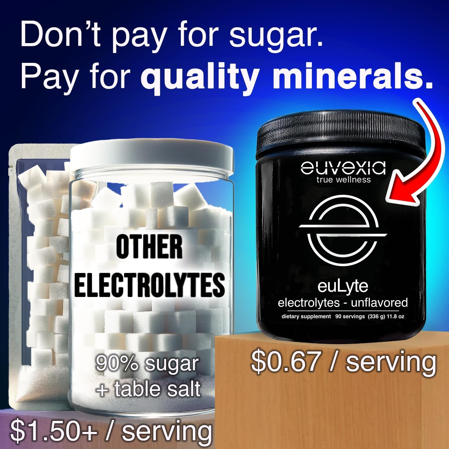 Euvexia euLyte Powder: Sugar-Free Electrolyte Drink Mix for Hydration - 90 Servings, Unflavored - Fasting, Keto, Vegan, Carnivore Friendly
