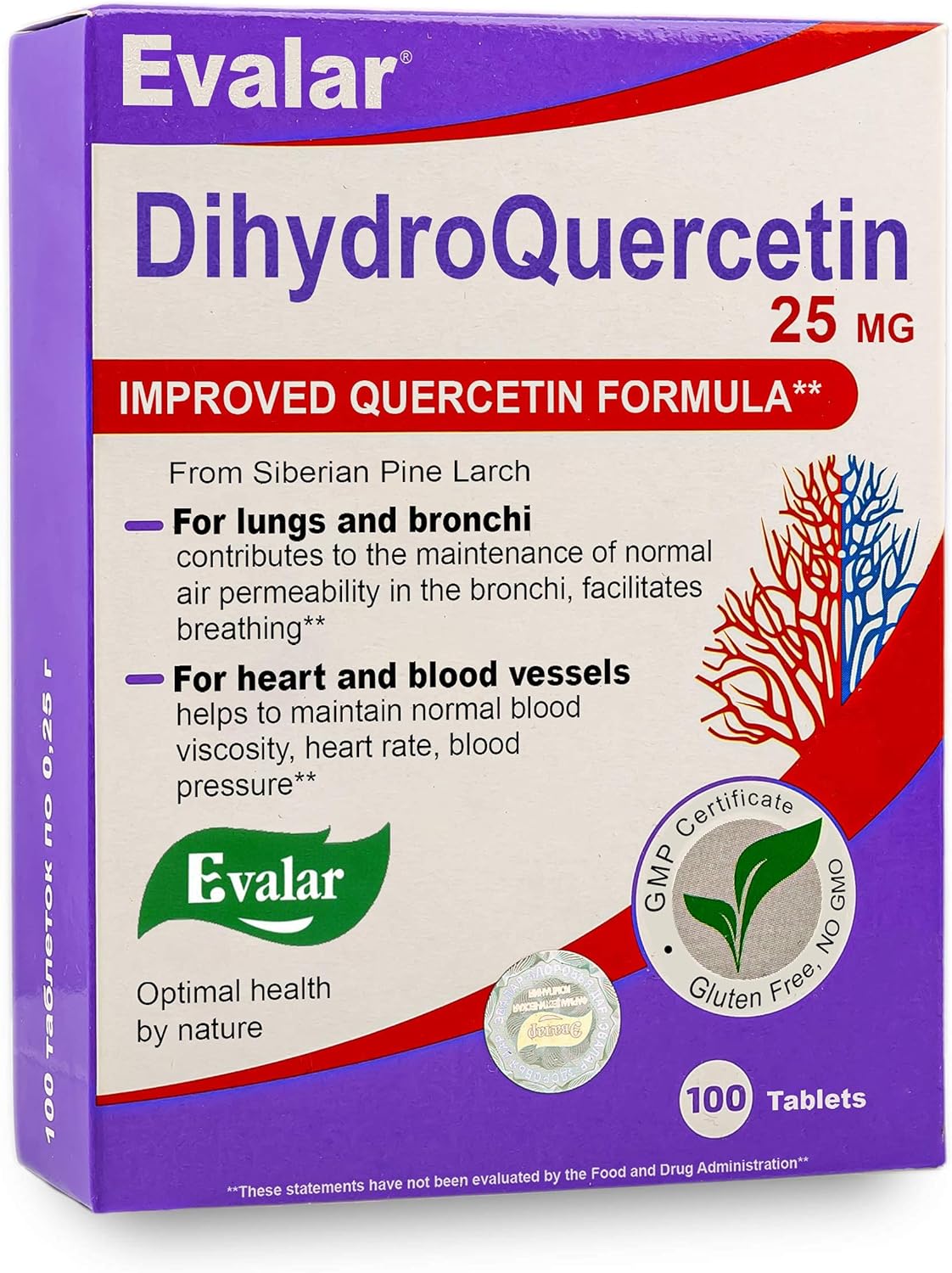Evalar Dihydro Quercetin Siberian Pine Larch Bioflavonoid Tablets for Immune Support