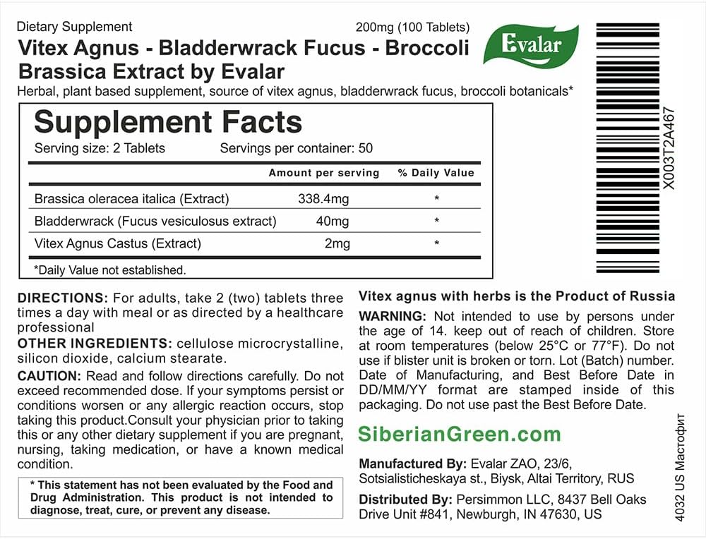 Evalar Mastofit Herb with Vitex Chaste Tree and Bladderwrack Fucus Extract 100 Tablets