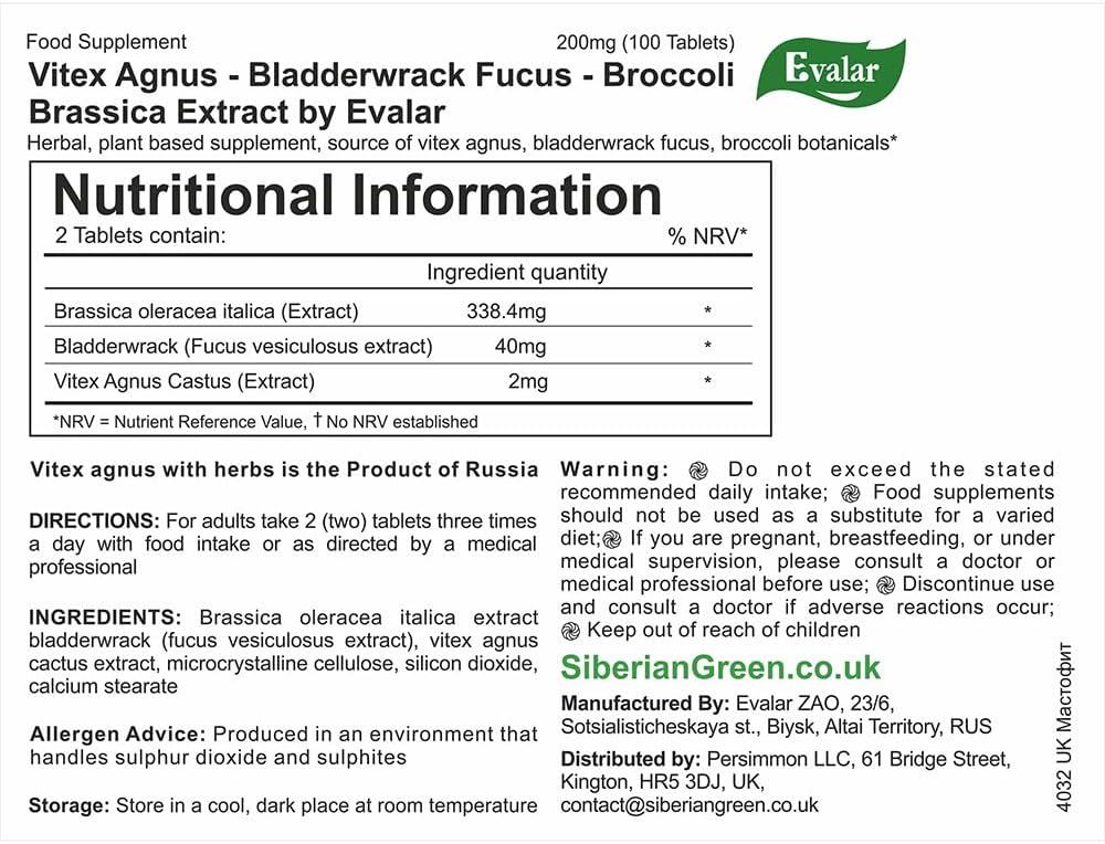 Evalar Mastofit Herb with Vitex Chaste Tree and Bladderwrack Fucus Extract 100 Tablets