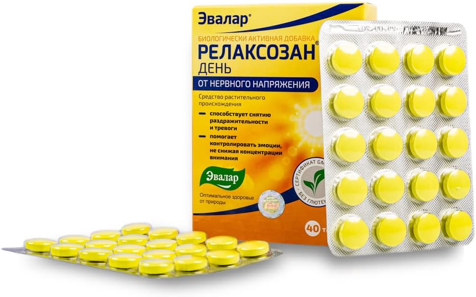 Evalar Relaksozan - Natural Melissa Mint Siberian Herbs Supplement, 40 Tablets
