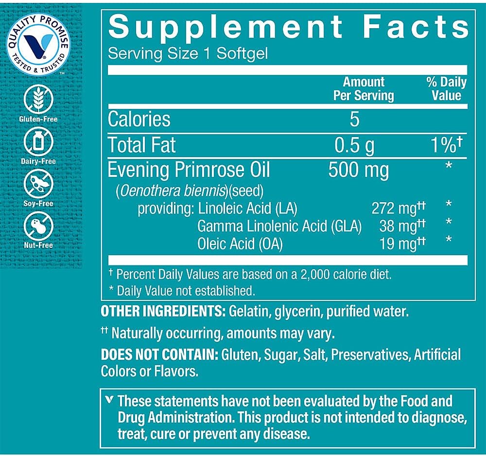 Evening Primrose Oil 500MG Softgels for Women's Health & Hormonal Balance - Natural Source of GLA - 120 Count