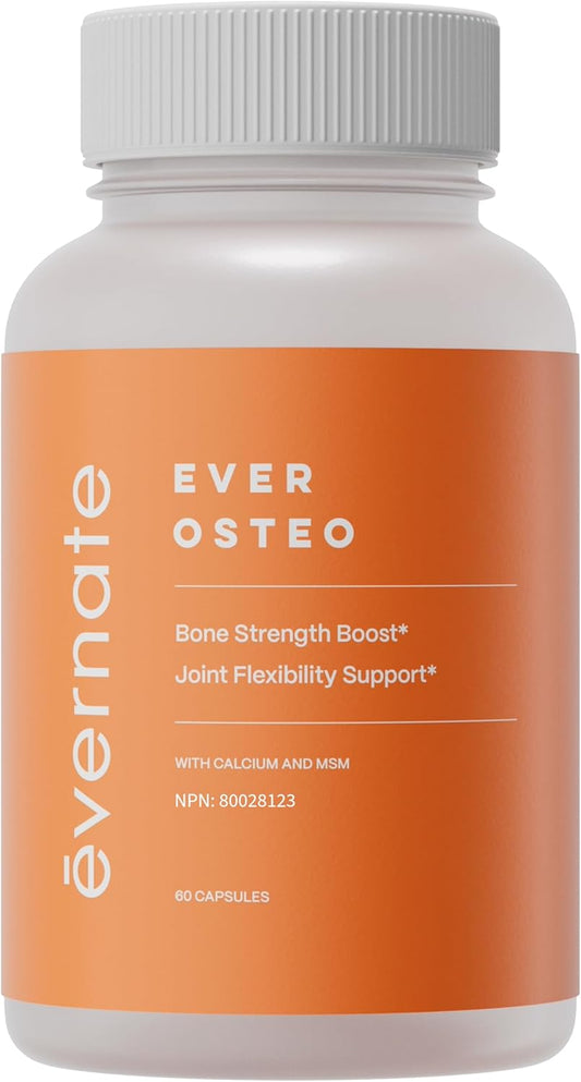 Evernate Ever Osteo Capsules - Support Bone Health, Density, and Joint Flexibility with Calcium, Glucosamine, Chondroitin, MSM - Non-GMO, Gluten-Free - 60 Count