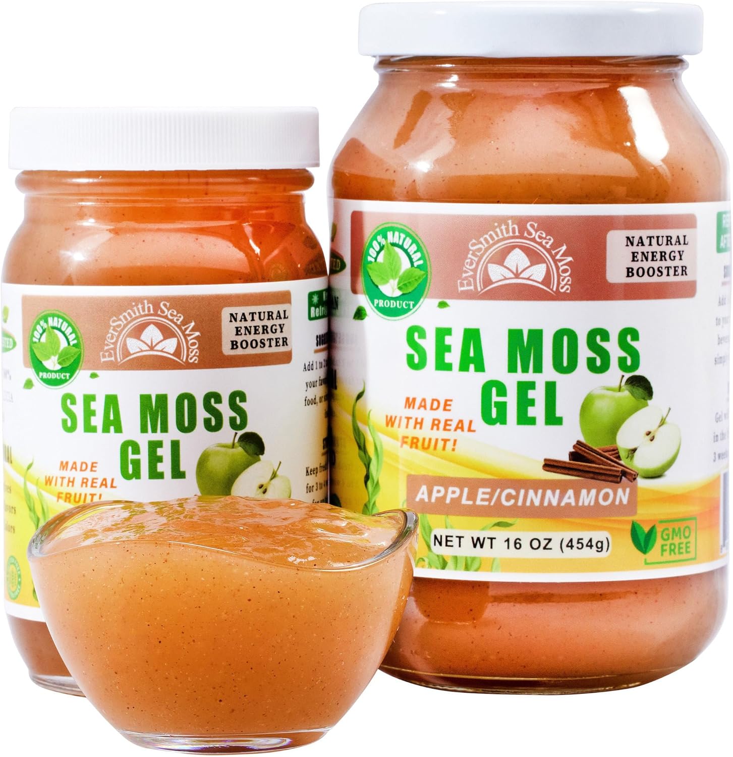 EverSmith Organics Wildcrafted Irish Sea Moss Gel - Rich in Vitamins & Minerals - Made in USA - 100% Raw Sea Moss Gel - Nutrient-Dense Apple Flavor - 16 oz Bottle