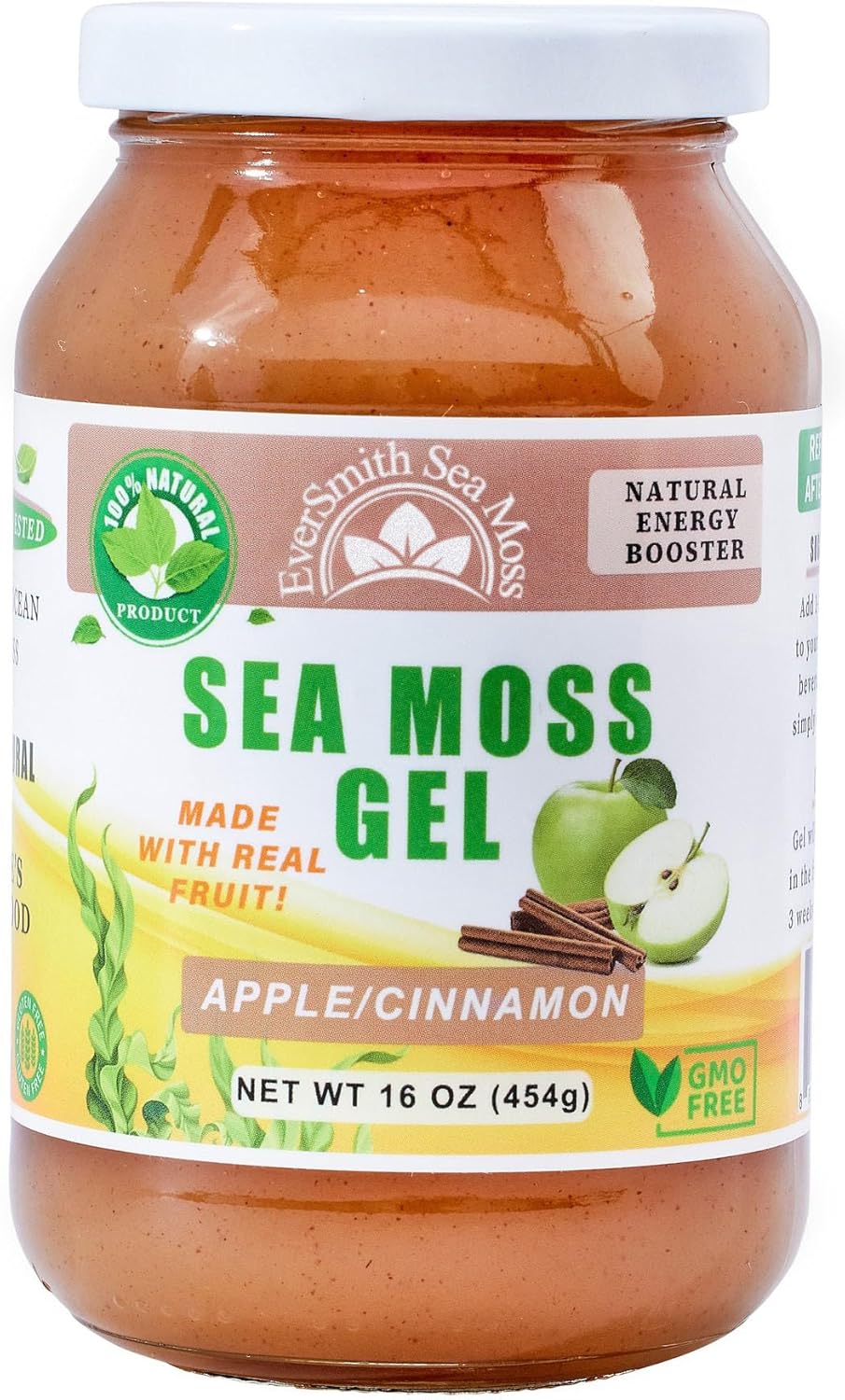 EverSmith Organics Wildcrafted Irish Sea Moss Gel - Rich in Vitamins & Minerals - Made in USA - 100% Raw Sea Moss Gel - Nutrient-Dense Apple Flavor - 16 oz Bottle