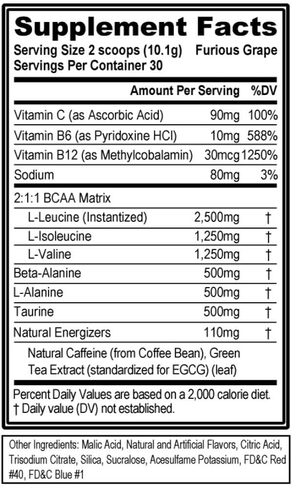 Evlution EVL BCAAs Amino Acids Powder - BCAA Energy Pre Workout Powder for Muscle Recovery and Growth - Post Workout Recovery Drink with Natural Caffeine - Furious Grape Flavor - BoostGo Australia