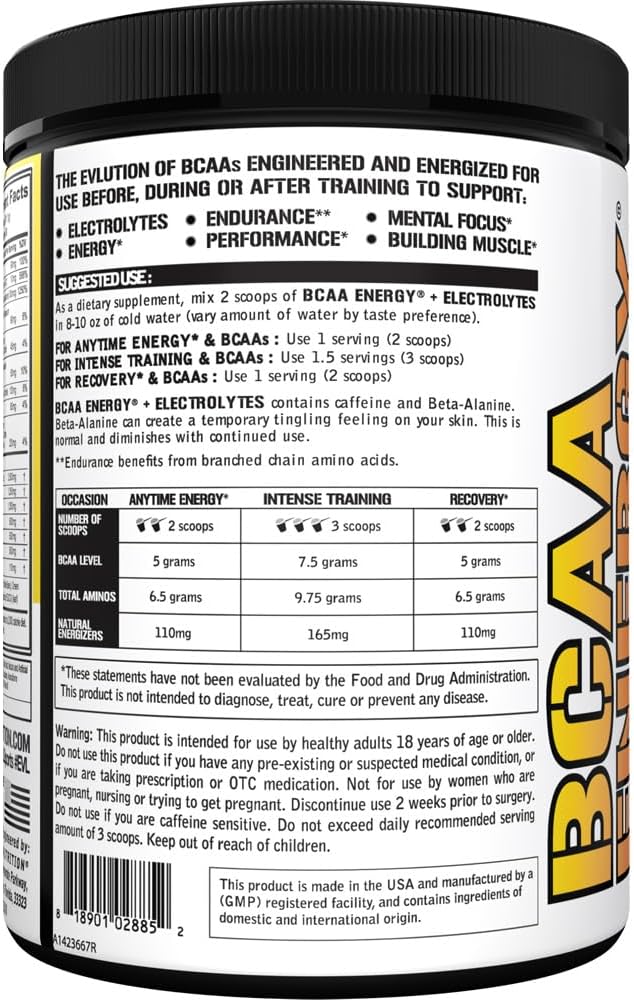 Evlution EVL BCAAs Amino Acids Powder - Energizing BCAA Pre Workout Drink for Lean Muscle Recovery and Endurance - Hydrating Electrolyte Post Workout Supplement - Orange Mango Flavor