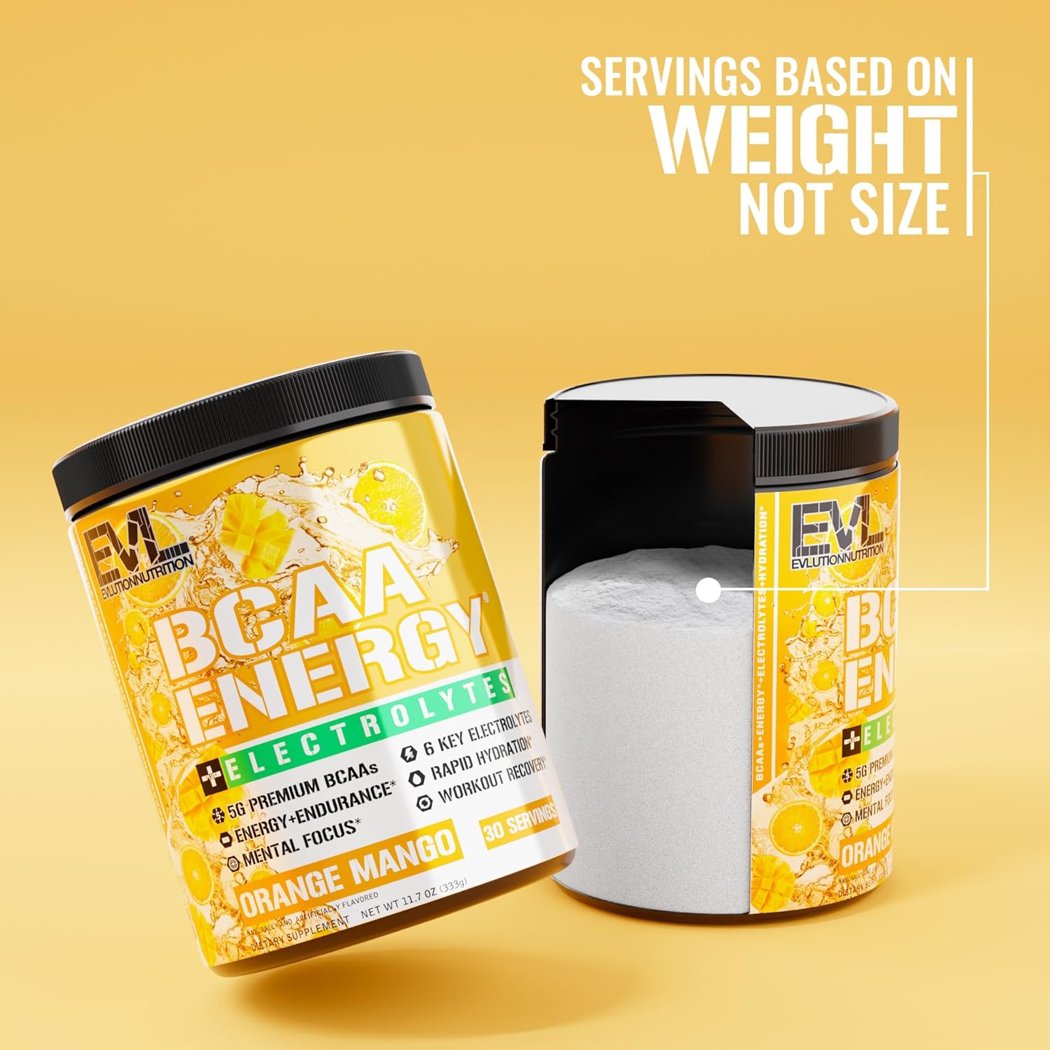 Evlution EVL BCAAs Amino Acids Powder - Energizing BCAA Pre Workout Drink for Lean Muscle Recovery and Endurance - Hydrating Electrolyte Post Workout Supplement - Orange Mango Flavor