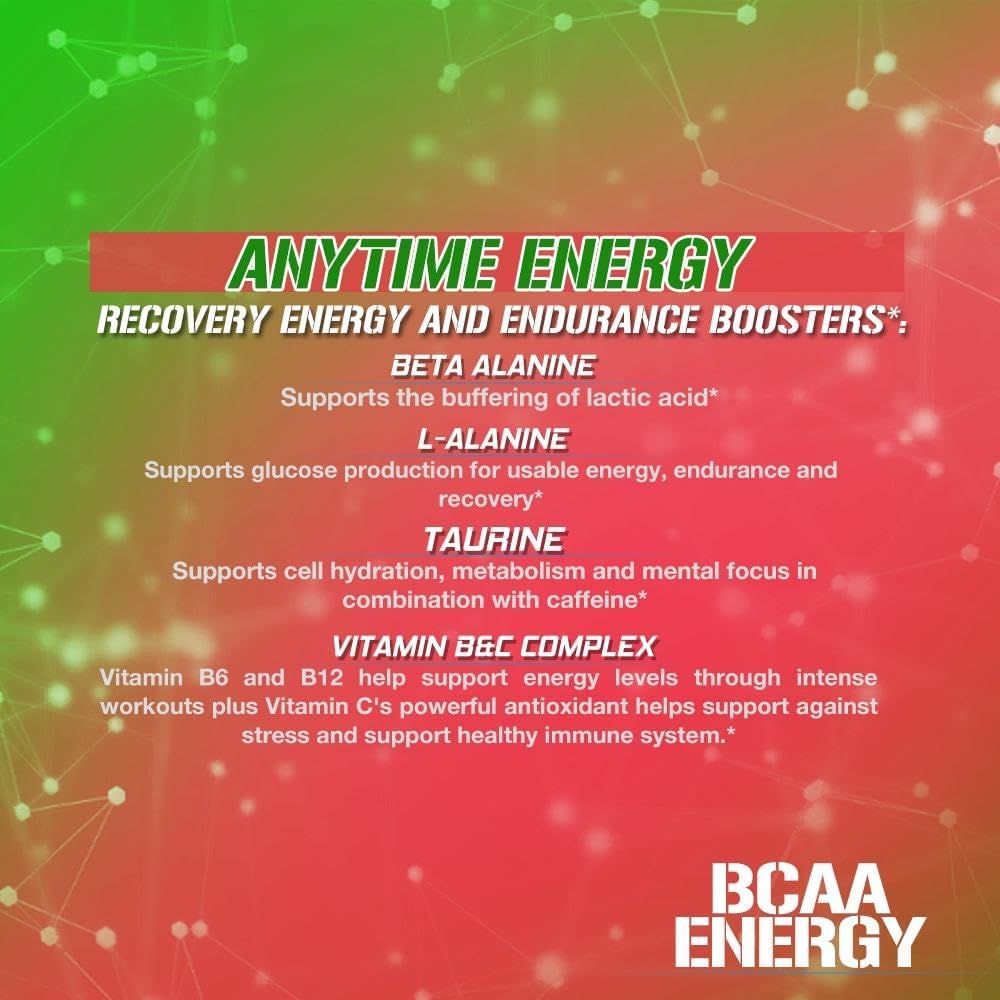 Evlution EVL BCAAs Amino Acids Powder - Energy-Boosting Muscle Recovery Drink with Natural Caffeine - Watermelon Flavor