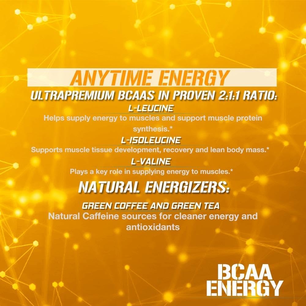 Evlution EVL BCAAs Amino Acids Powder - Orange Blast Flavor for Muscle Recovery and Endurance with Natural Caffeine