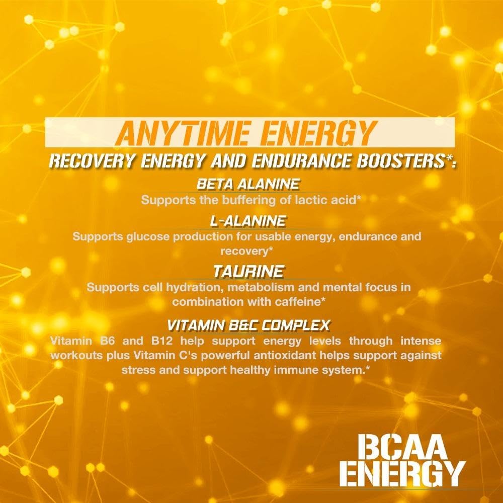 Evlution EVL BCAAs Amino Acids Powder - Orange Blast Flavor for Muscle Recovery and Endurance with Natural Caffeine