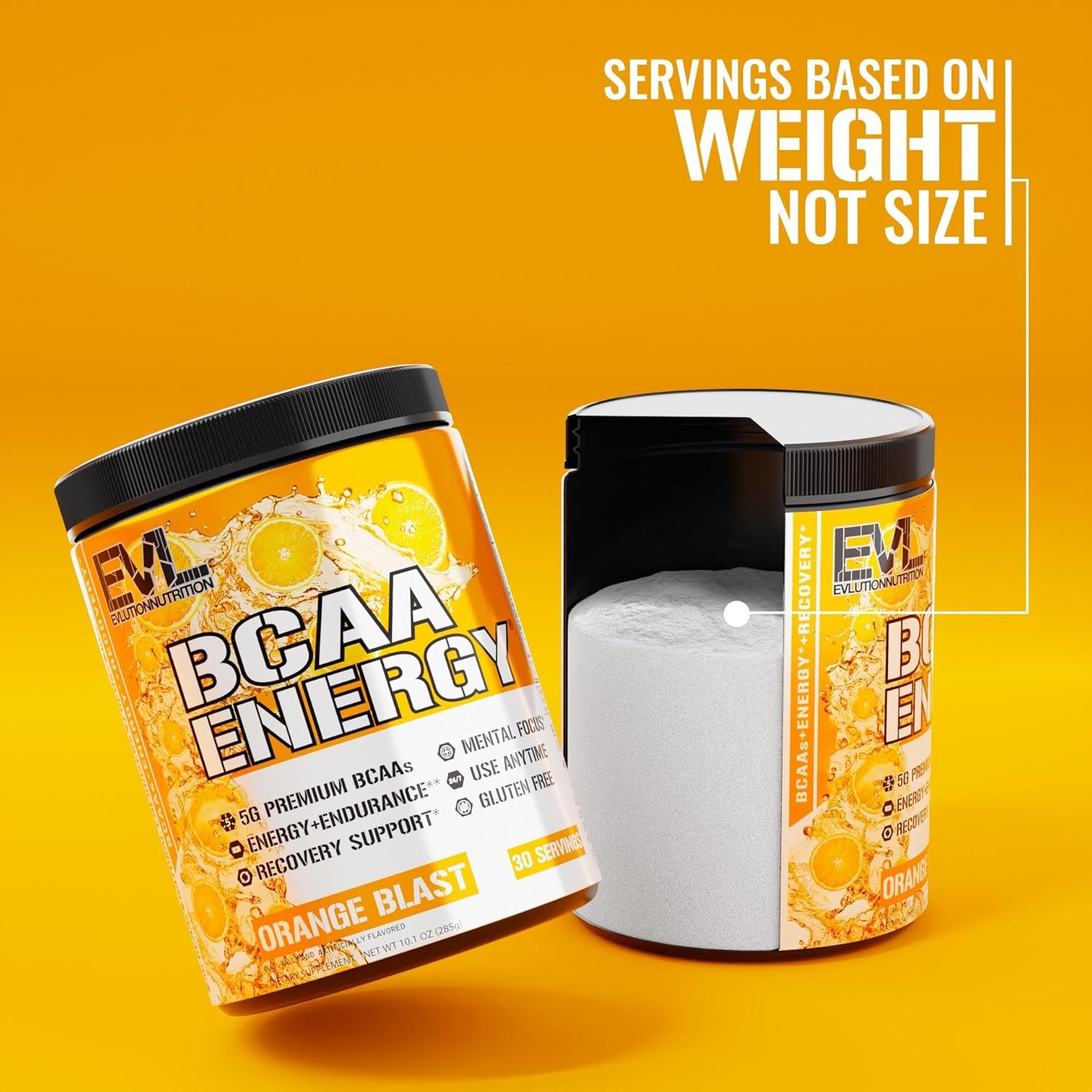 Evlution EVL BCAAs Amino Acids Powder - Orange Blast Flavor for Muscle Recovery and Endurance with Natural Caffeine