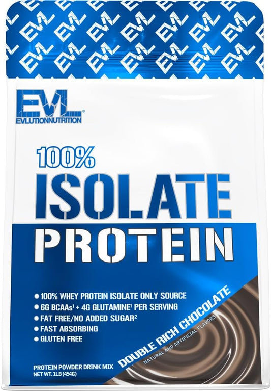 Evlution Nutrition 100% Whey Isolate Protein Powder, 25g Protein, No Added Sugar, Low-Carb, Gluten-Free (Double Rich Chocolate, 1lb)