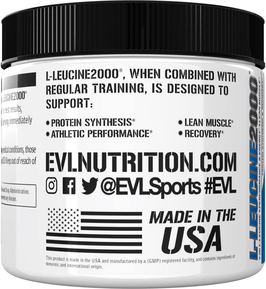 Evlution Nutrition L-Leucine Powder - 2000mg for Muscle Support & Recovery - Vegan & Gluten Free - Unflavored Supplement (100 Servings)