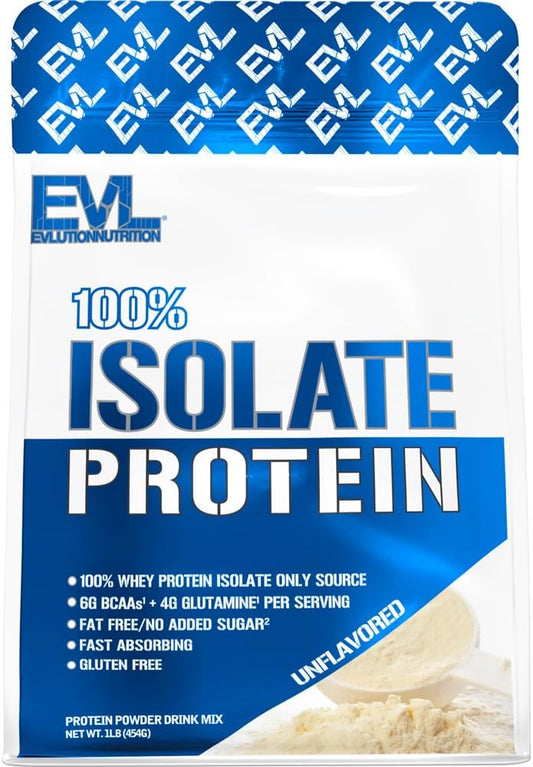 Evlution Nutrition Whey Isolate Protein Powder, 25g Protein, No Sugar, Low-Carb, Gluten-Free - Unflavored, 1lb