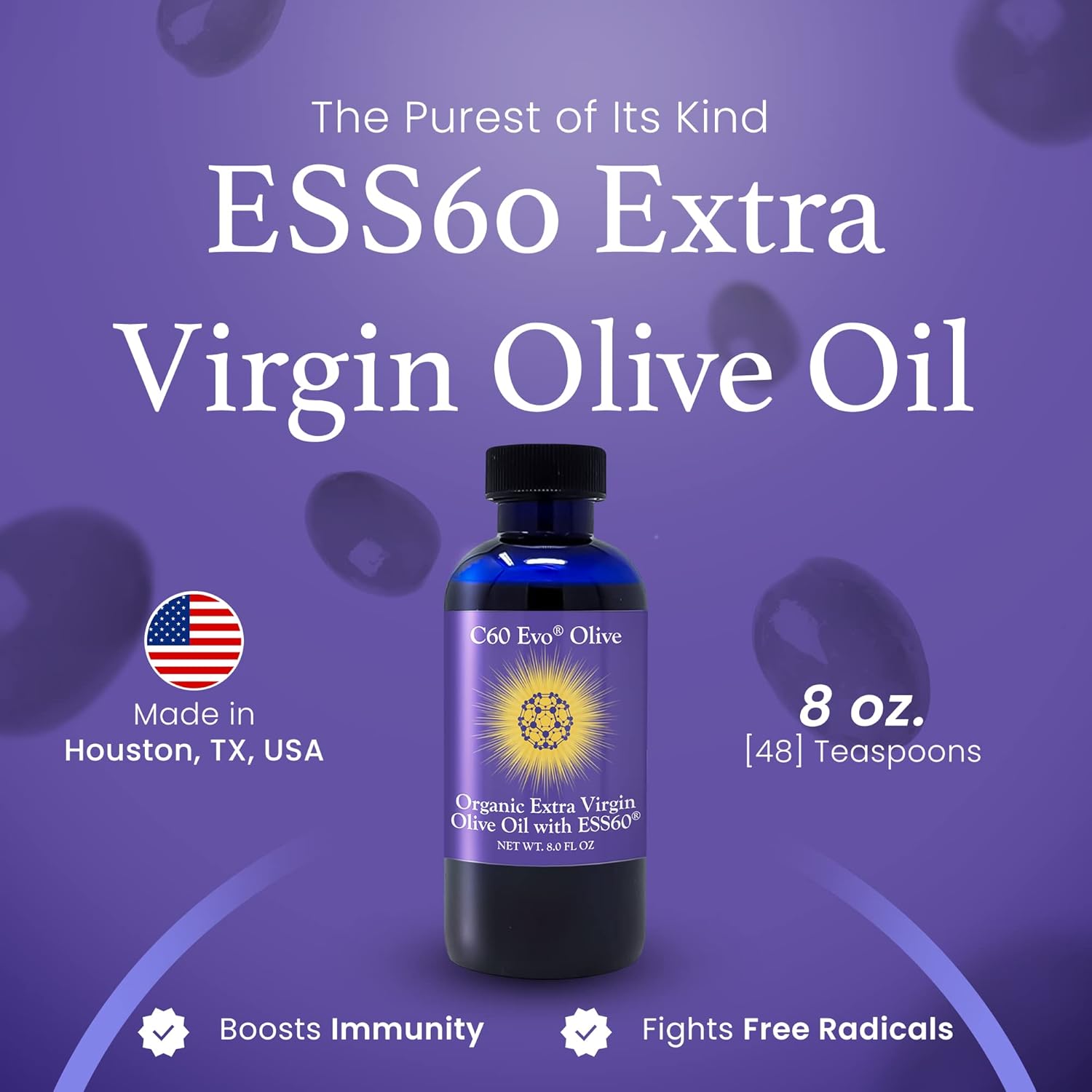 Evo Pure C60 ESS60 Olive Oil Supplement for Sleep, Energy, Antioxidants, Wellness - 8 oz