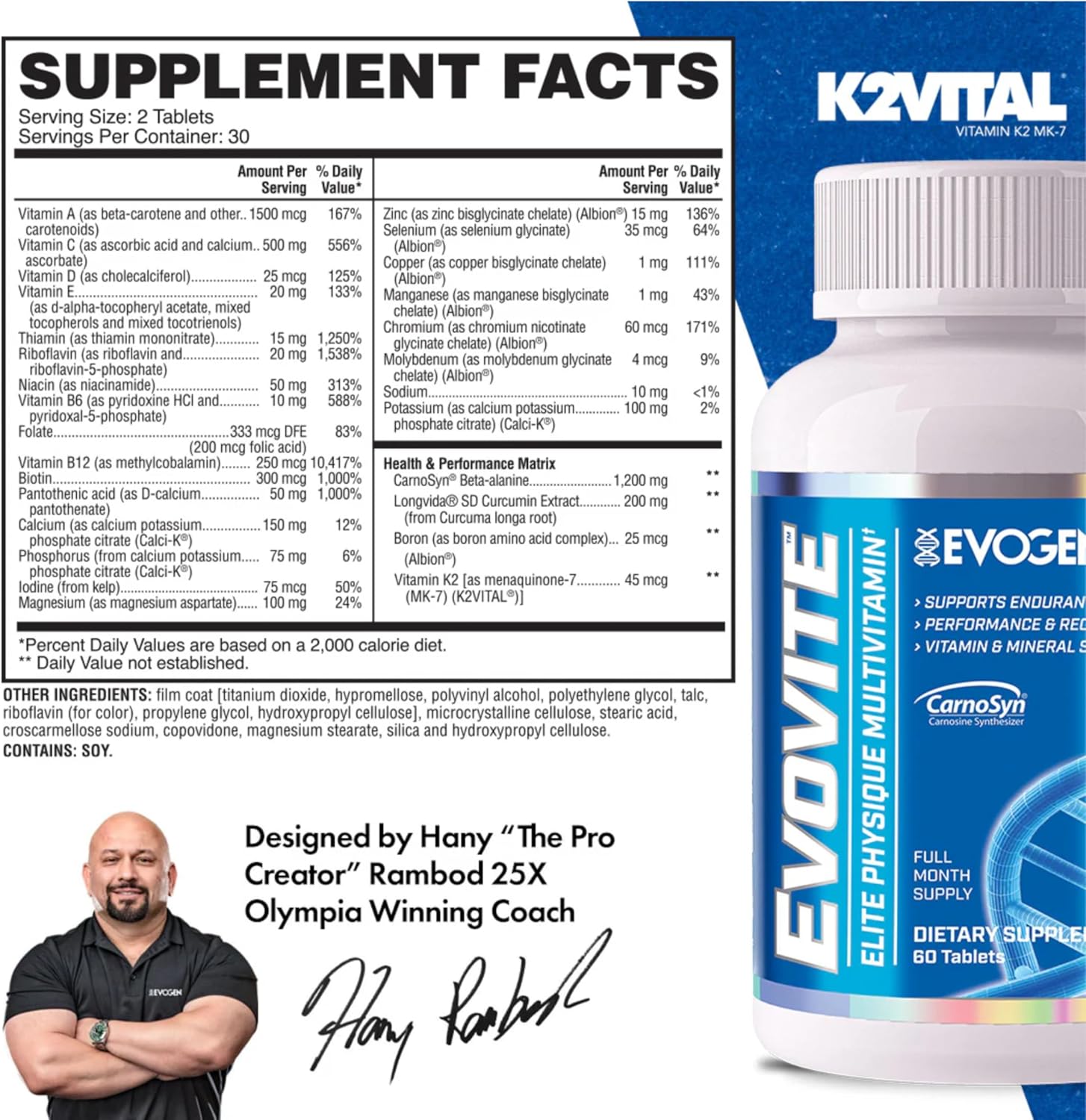 Evogen Evovite Multivitamin - Advanced Formula for Women & Men | Supports Endurance, Recovery, Joint Health | Vitamins & Minerals | 30 Servings