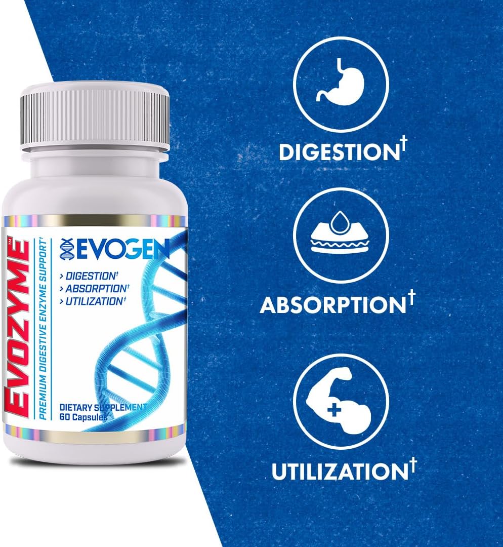 Evogen Evozyme - Digestive Enzymes Supplement for Enhanced Absorption & Nutrient Utilization - 60 Capsules