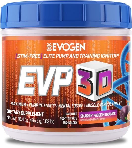 Evogen EVP 3D Orange Non-Stim Pre-Workout Powder - Sugar-Free Blend with Beta Alanine & Creatine for Energy & Pump - 40 Servings