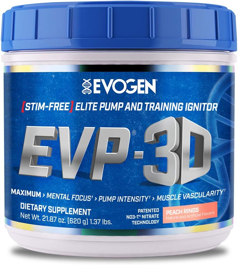 Evogen EVP-3D Peach Rings Pre-Workout Pump Ignitor with Arginine Nitrate, Citrulline, Beta-Alanine, and Lions Mane - 40 Servings