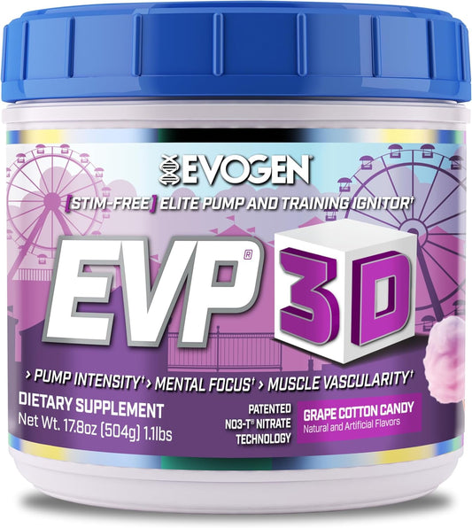 Evogen EVP-3D Pre-Workout Pump Ignitor with Arginine Nitrate and Citrulline, Grape Cotton Candy Flavor